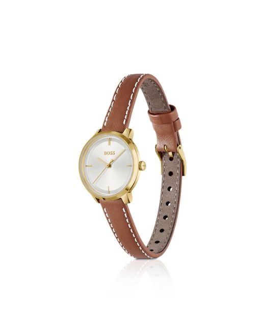 Boss White Dial Watch With Leather Strap