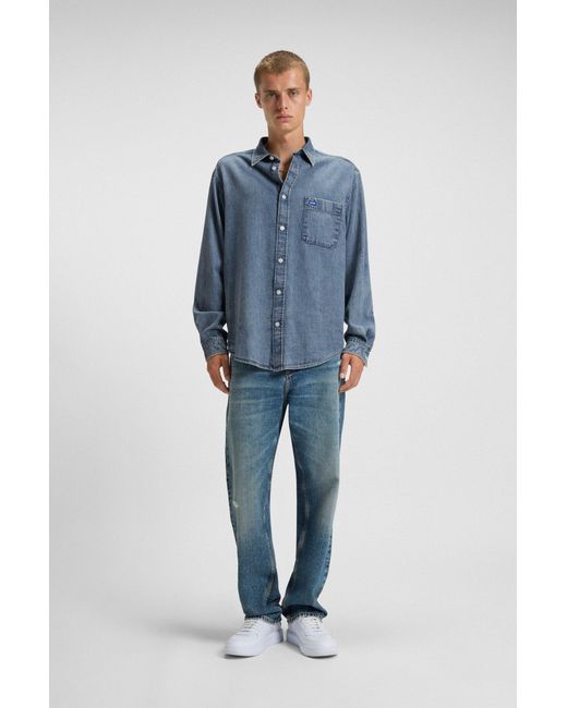 HUGO Oversized -Fit Overhemd Van Denim in het Blue voor heren