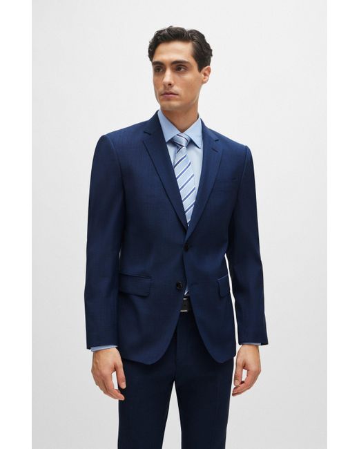 Boss Blue Slim-fit Suit In Micro-patterned Stretch Cloth for men