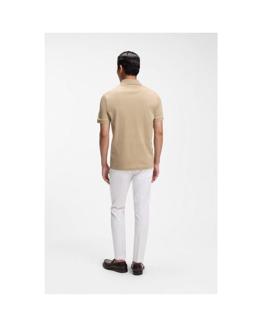 Boss Natural Mercerised Cotton Polo Shirt With Stand-Up Collar for men