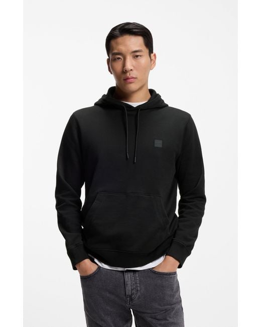 Boss Black Cotton-Terry Hoodie With Logo Patch for men