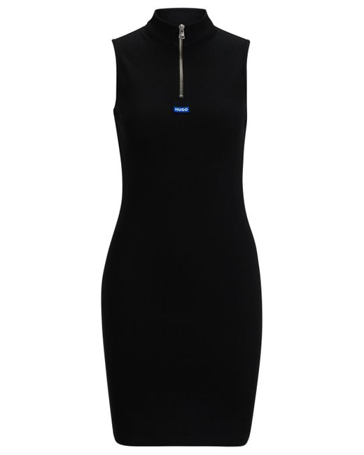 HUGO Black Slim-Fit Kleid aus Stretch-Baumwolle mit Reißverschluss am Ausschnitt