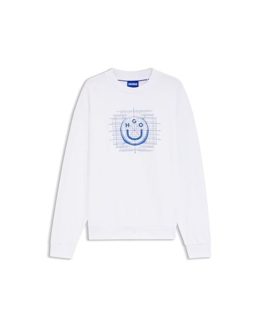 HUGO White Cotton-Terry Sweatshirt With Logo Artwork for men