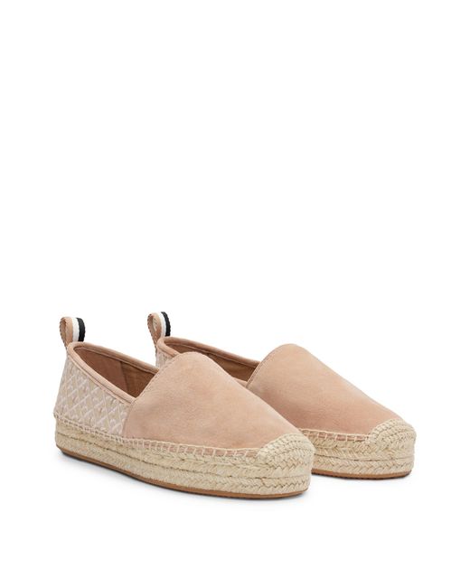 Boss Pink Suede Slip-on Espadrilles With Embroidered Monograms
