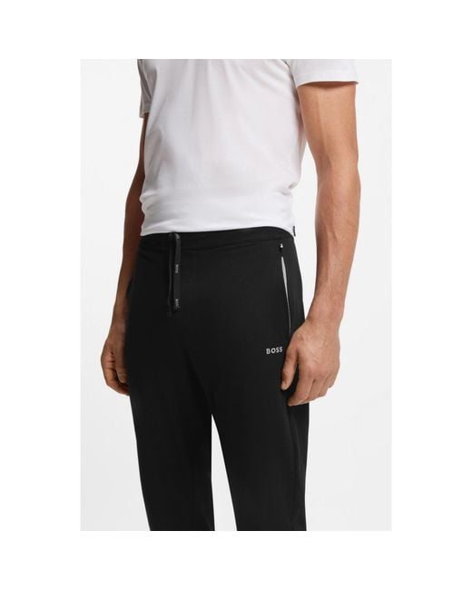 Boss Black Stretch-Cotton Tracksuit Bottoms With Embroidered Logo for men