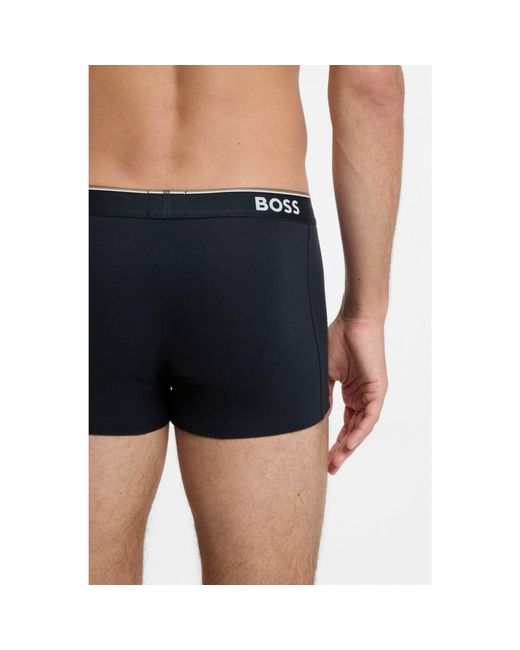 Boss Blue Stretch-Cotton Trunks With Repeat Logos for men
