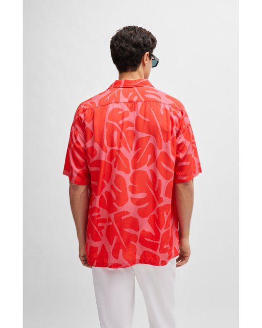 Boss Red Relaxed-fit Shirt In Seasonal Print With Camp Collar for men