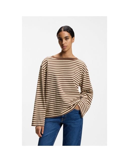 Boss Natural Relaxed-Fit Striped Top