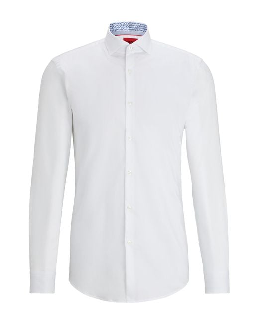 HUGO White Slim-fit Shirt In Easy-iron Cotton Twill for men