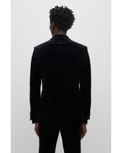 Boss Blue Slim-fit Tuxedo Jacket In Pure-cotton Velvet for men