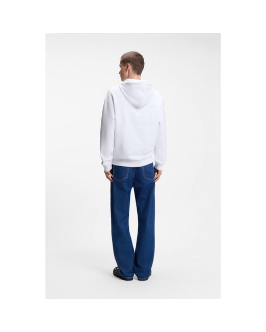 HUGO White Cotton-Terry Hoodie With Rectangle Logo Print for men