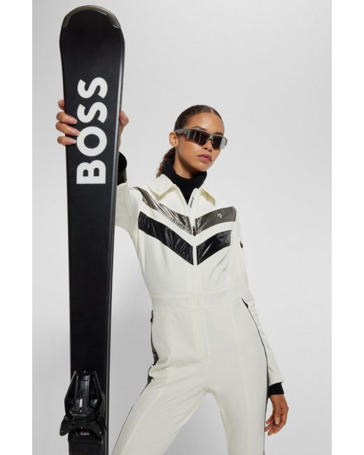 Boss White X Perfect Moment Branded Ski Suit With Stripes