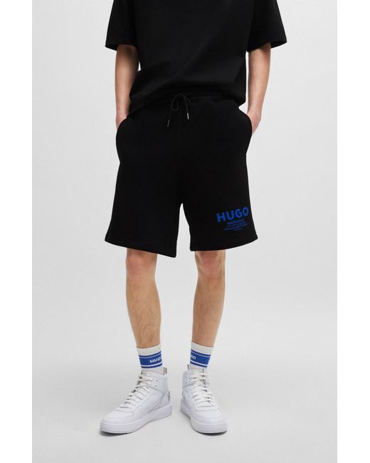 HUGO Black Cotton-terry Shorts With New-season Logo Story for men