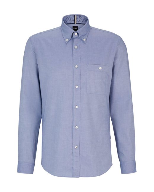Boss Blue Slim-fit Shirt In Oxford Cotton With Button-down Collar for men