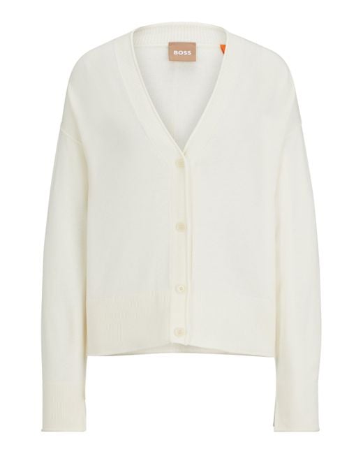 Boss White Regular-fit Cardigan With Button Front
