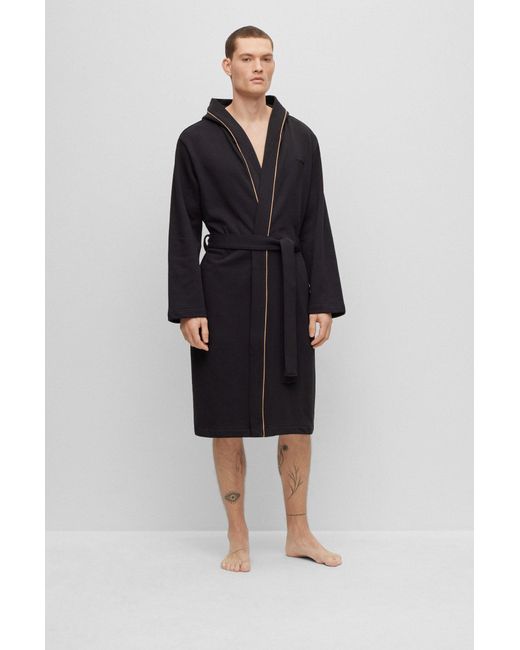 BOSS by HUGO BOSS Organic-cotton Dressing Gown With Embroidered Logo in  Black for Men | Lyst UK
