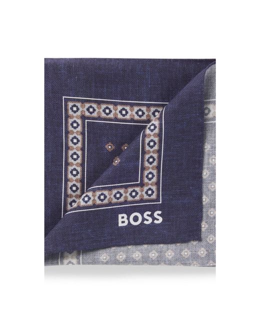 Boss Blue Pocket Square With Digital Print for men