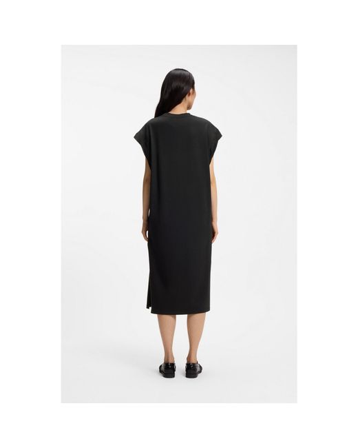 Boss Black Cap-Sleeve Jersey Dress With Logo Detail