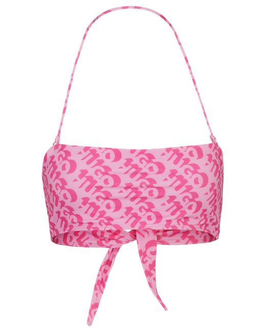 Haut de bikini bandeau à logo imprimé répété HUGO en coloris Pink