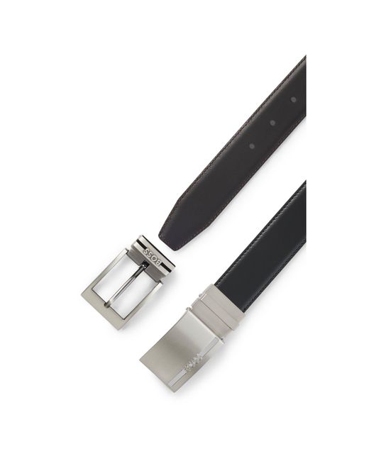 Boss Black Reversible Italian-Leather Belt With Two Buckles for men
