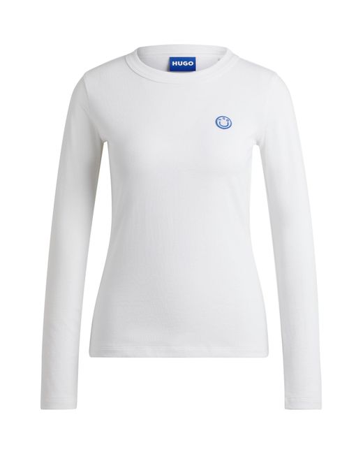 HUGO White Cotton-jersey Top With Smiley-face Logo Badge