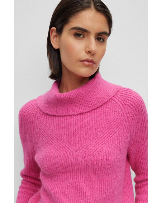 BOSS by HUGO BOSS Rollneck Sweater With Mixed Structures in Pink