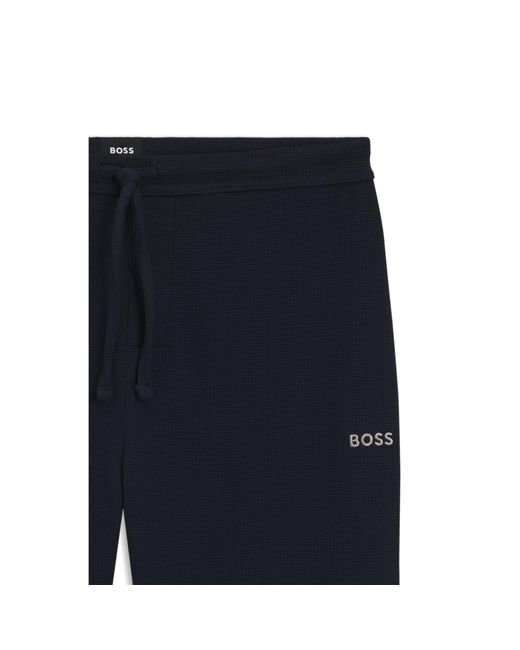 Boss Blue Cotton-Blend Pyjama Bottoms With Embroidered Logo for men