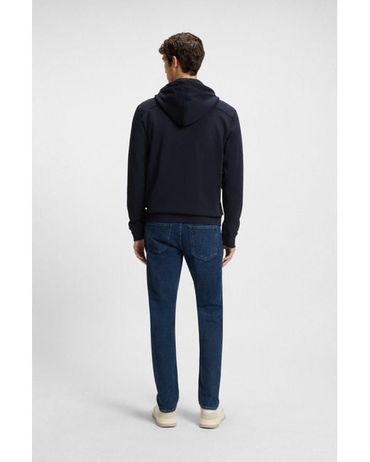 Boss Hoodie Van Katoenen Sweatstof Met Rits En Ton-Sur-Ton Logopatch in het Blue voor heren