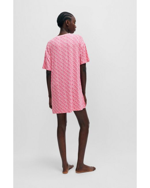 HUGO Pink Relaxed-Fit Nachthemd mit durchgehendem Logo-Print