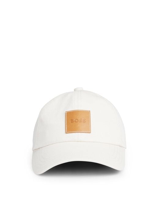 Boss White Cotton-canvas Cap With Logo Patch