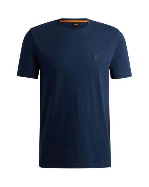 Boss T-shirt Van Katoenen Jersey Met Logopatch in het Blue voor heren