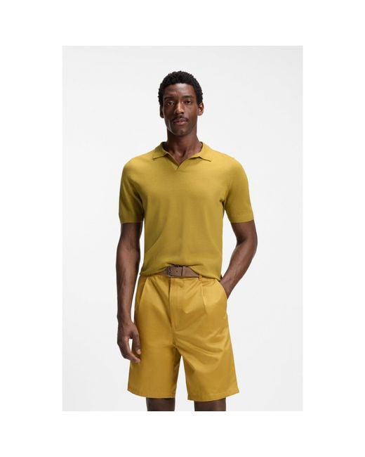 Boss Metallic Merino-Wool Knit Polo With Johnny Collar for men
