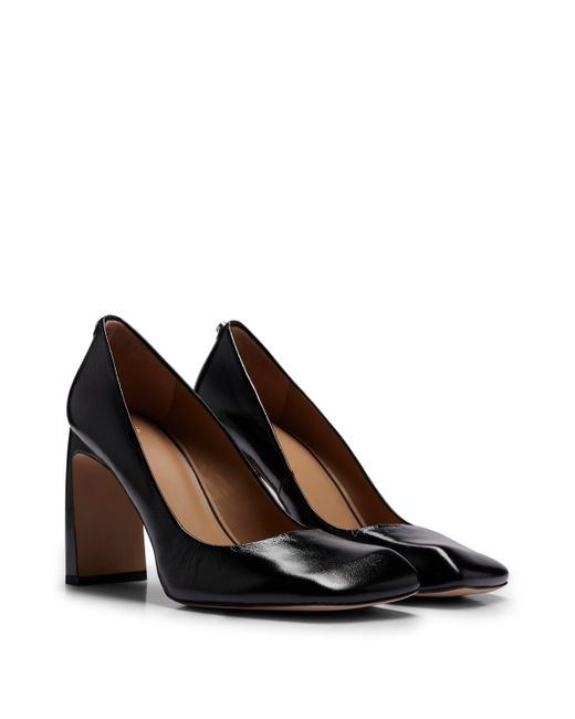 Boss Brown Square-toe Leather Pumps With 9cm Block Heel