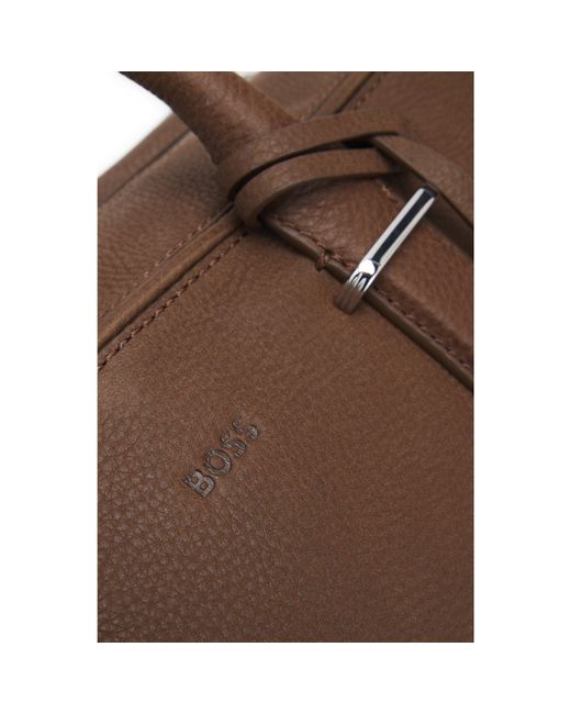 Boss Brown Grained-Leather Holdall With Emed Logo for men