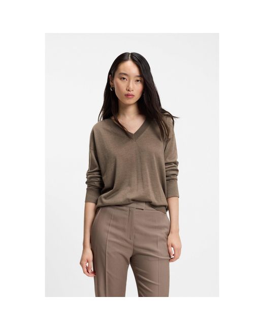 Boss Brown Relaxed-Fit V-Neck Sweater