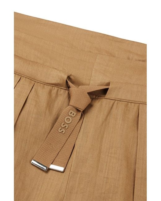 Boss Natural Regular-fit Paperbag Shorts In Ramie Canvas