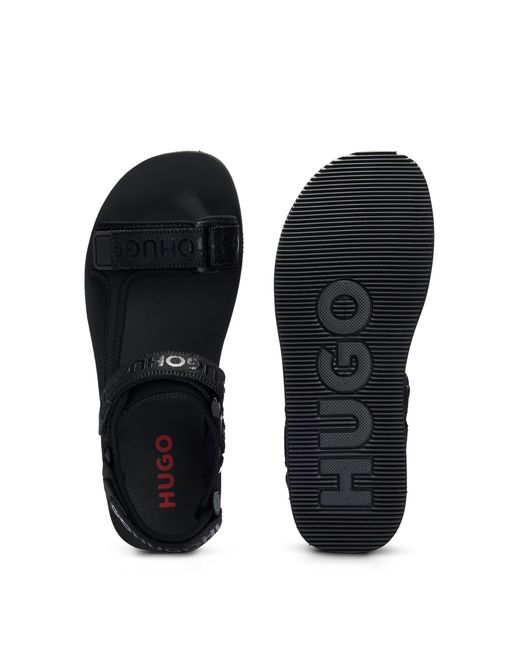 HUGO Black Branded Sandals With Riptape Straps And Eva Outsole for men