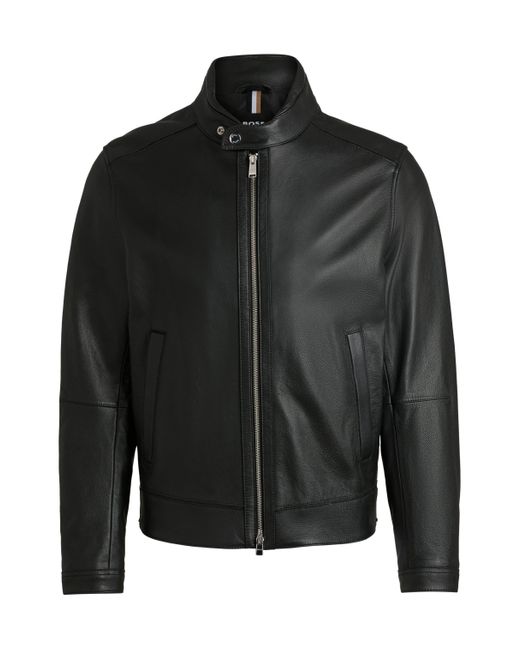 Boss Regular-fit Jas Van Generfd Leer in het Black voor heren