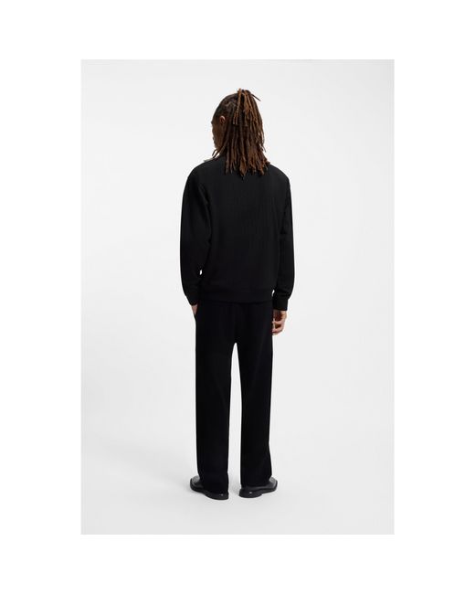 HUGO Black Cotton-Blend Sweatshirt With Drop-Needle Stripe for men