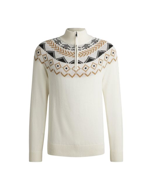 Boss White Equestrian Troyer Sweater With Knitted Pattern for men