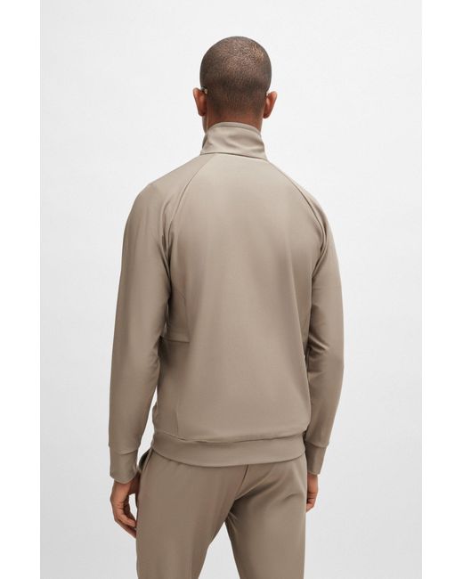 Boss Brown Zip-up Sweatshirt With Decorative Reflective Logo for men