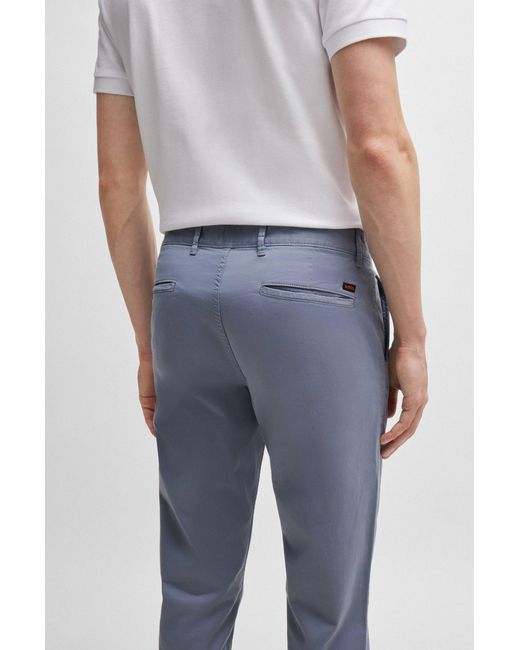 Boss Blue Slim-fit Chinos In Stretch-cotton Satin for men