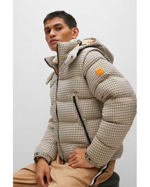 BOSS by HUGO BOSS Houndstooth-pattern Down Jacket With Removable Hood And  Sleeves in Natural for Men | Lyst Canada