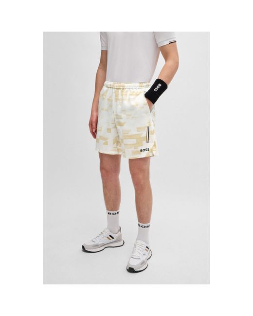 Boss White X Matteo Berrettini Water-Repellent Shorts With Logo Print for men