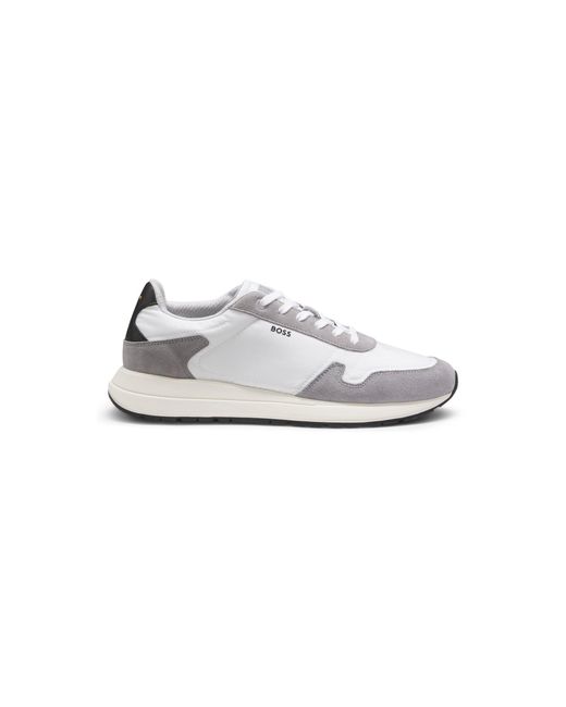 Boss White Lace-Up Trainers for men