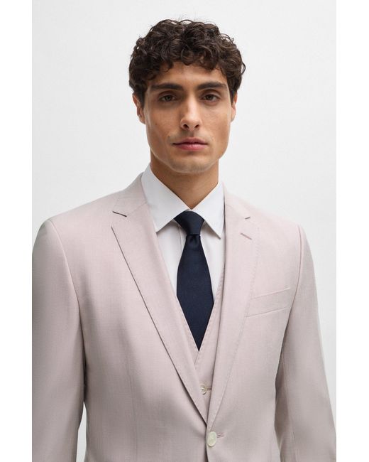 Boss Pink Slim-fit Suit In A Melange Wool Blend for men