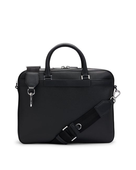 Boss Black Zipped Document Case In Leather With Detachable Inner Pouch for men