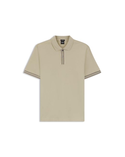 Boss Natural Mercerised-Cotton Polo Shirt With Striped Trims for men