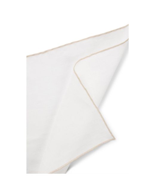 Boss White One Linen Pocket Square With Contrast Border for men