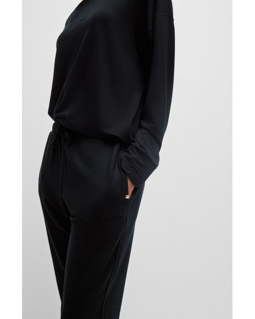 Boss Black French-terry Tracksuit Bottoms With Embroidered Logo